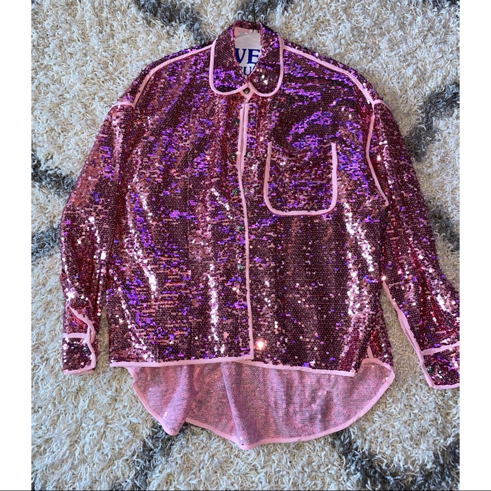 Pink Sequins Button Up Top - Picture 2 of 5